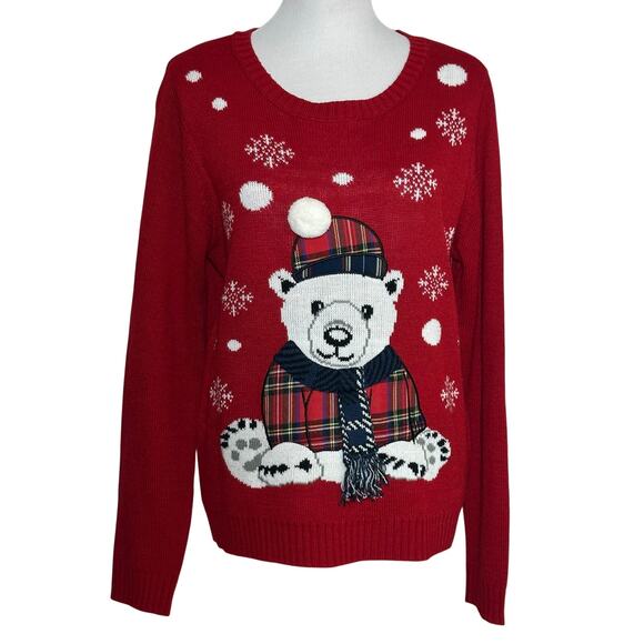 Karen Scott Polar Bear Snowflake Christmas Red Sweater Sz L - Picture 1 of 9